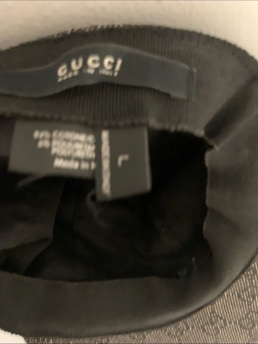 Gucci Men's Black Patterned Cap with Gold Accent